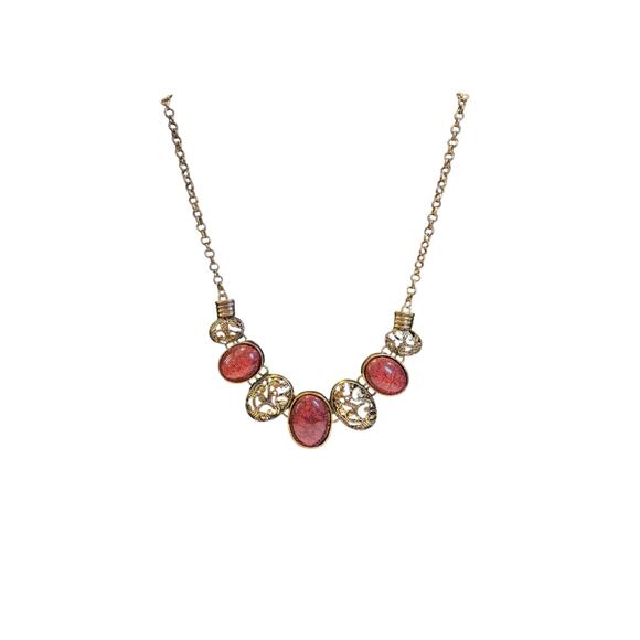 Unknown Jewelry - BOHO Red and Gold Oval Link Collar Necklace